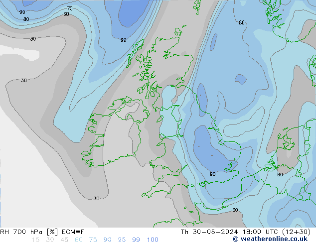 700 hPa Nispi Nem ECMWF Per 30.05.2024 18 UTC