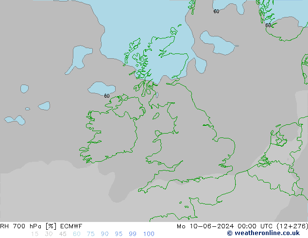 RH 700 гПа ECMWF пн 10.06.2024 00 UTC