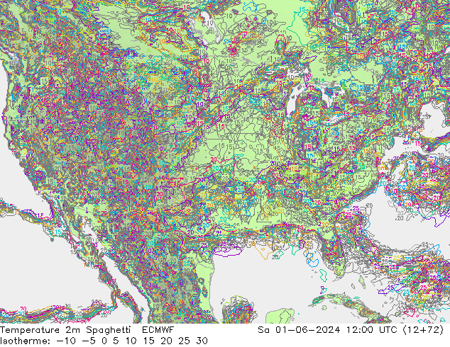 Temperatura 2m Spaghetti ECMWF sab 01.06.2024 12 UTC