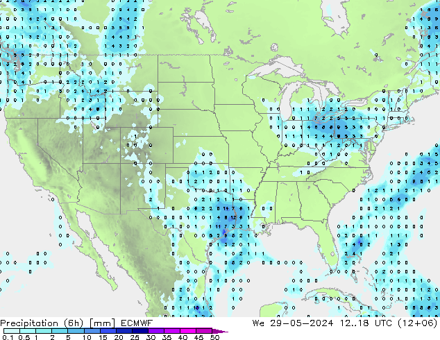 Precipitation (6h) ECMWF We 29.05.2024 18 UTC