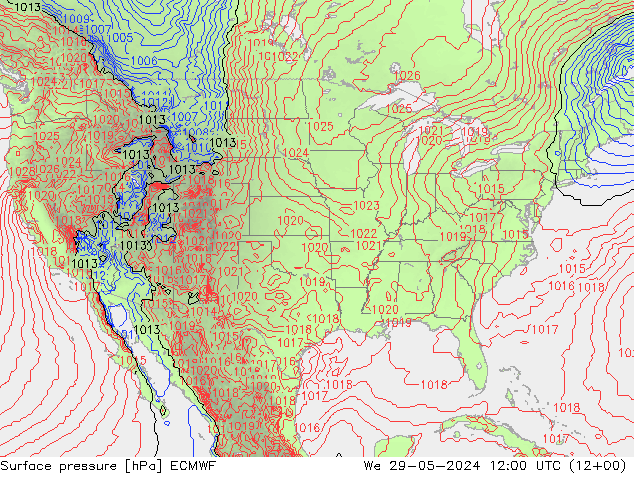 pressão do solo ECMWF Qua 29.05.2024 12 UTC