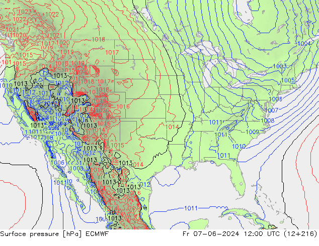 Presión superficial ECMWF vie 07.06.2024 12 UTC