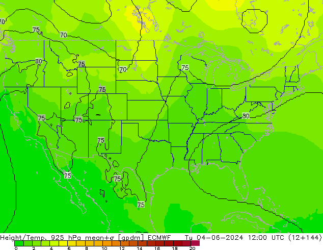 Hoogte/Temp. 925 hPa ECMWF di 04.06.2024 12 UTC