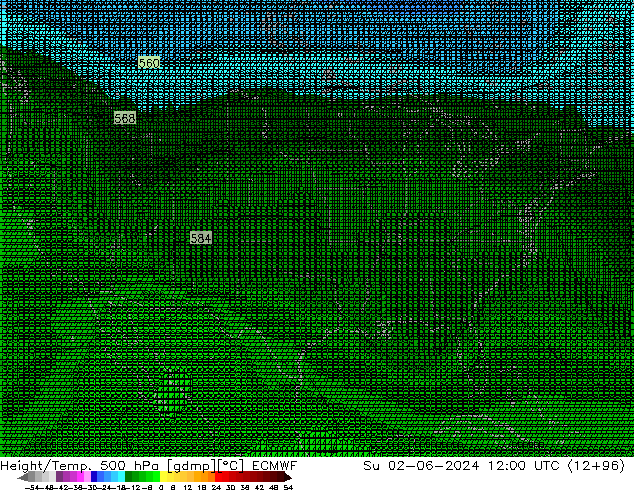 Height/Temp. 500 hPa ECMWF nie. 02.06.2024 12 UTC