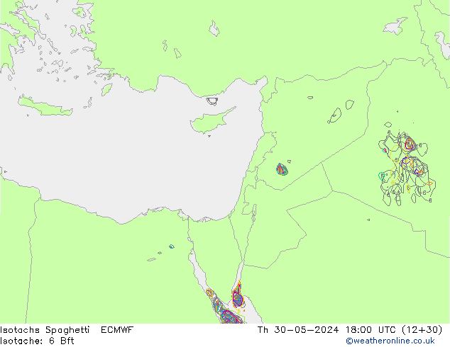 Isotachs Spaghetti ECMWF Čt 30.05.2024 18 UTC