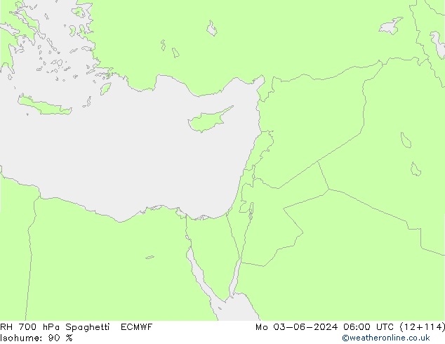 RH 700 hPa Spaghetti ECMWF Po 03.06.2024 06 UTC