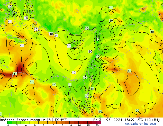 Isotaca Spread ECMWF vie 31.05.2024 18 UTC