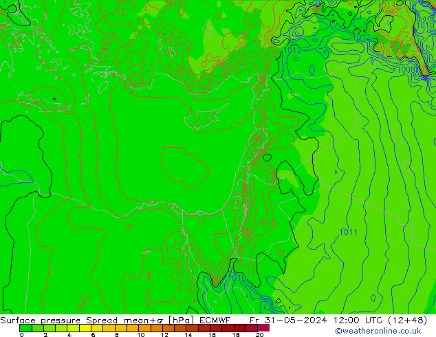 Atmosférický tlak Spread ECMWF Pá 31.05.2024 12 UTC