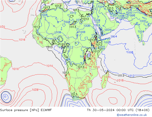 Luchtdruk (Grond) ECMWF do 30.05.2024 00 UTC