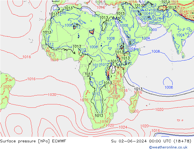 Luchtdruk (Grond) ECMWF zo 02.06.2024 00 UTC