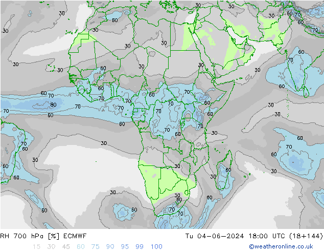 RH 700 hPa ECMWF mar 04.06.2024 18 UTC