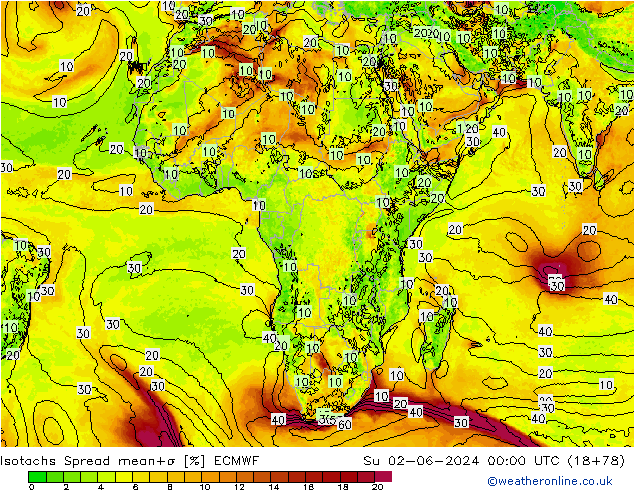 Isotachs Spread ECMWF Su 02.06.2024 00 UTC