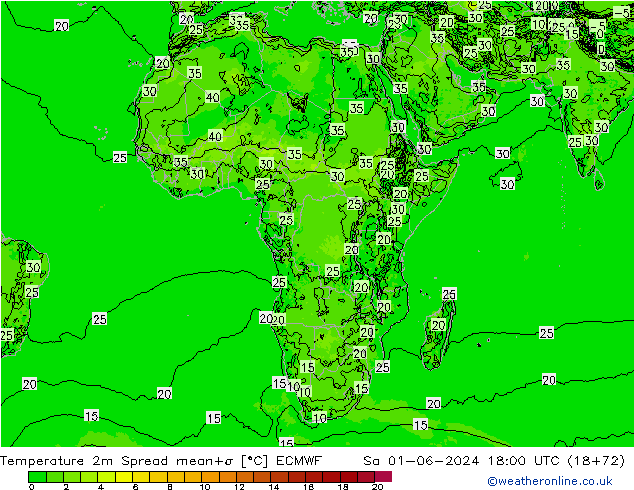 Sıcaklık Haritası 2m Spread ECMWF Cts 01.06.2024 18 UTC