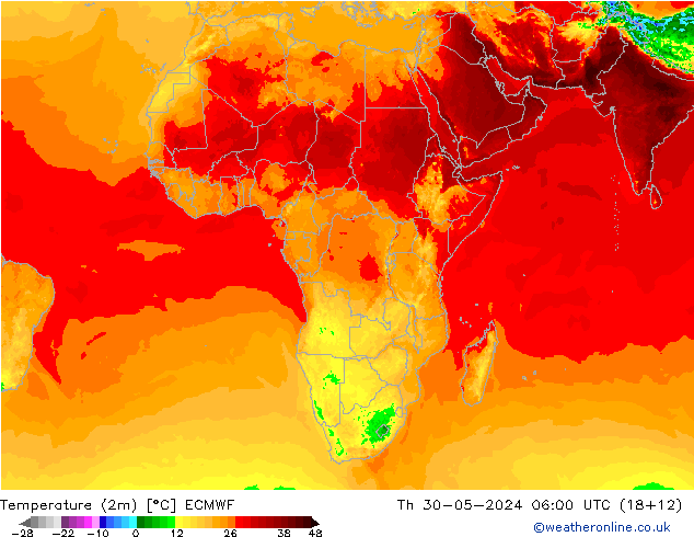 Temperature (2m) ECMWF Th 30.05.2024 06 UTC