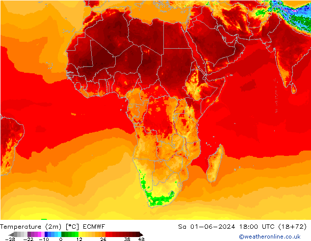 Sıcaklık Haritası (2m) ECMWF Cts 01.06.2024 18 UTC