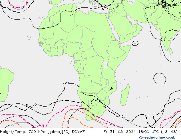 Yükseklik/Sıc. 700 hPa ECMWF Cu 31.05.2024 18 UTC