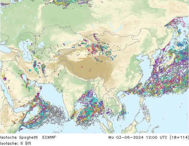 Isotachs Spaghetti ECMWF Po 03.06.2024 12 UTC