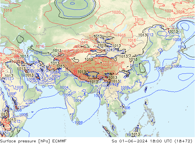 pressão do solo ECMWF Sáb 01.06.2024 18 UTC