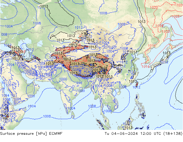 pressão do solo ECMWF Ter 04.06.2024 12 UTC