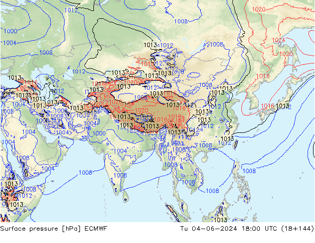 Surface pressure ECMWF Tu 04.06.2024 18 UTC