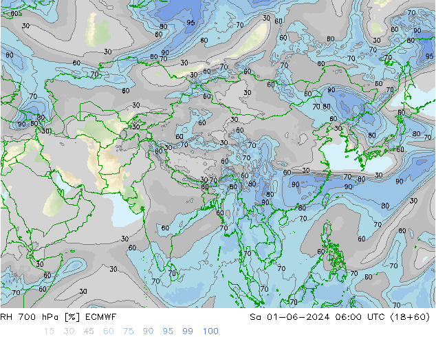 RH 700 hPa ECMWF Sáb 01.06.2024 06 UTC