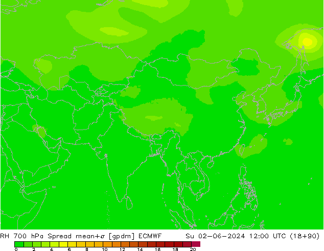 RH 700 hPa Spread ECMWF So 02.06.2024 12 UTC