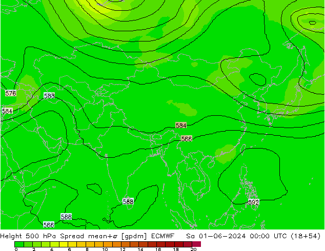 Hoogte 500 hPa Spread ECMWF za 01.06.2024 00 UTC