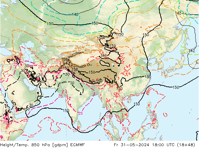 Yükseklik/Sıc. 850 hPa ECMWF Cu 31.05.2024 18 UTC