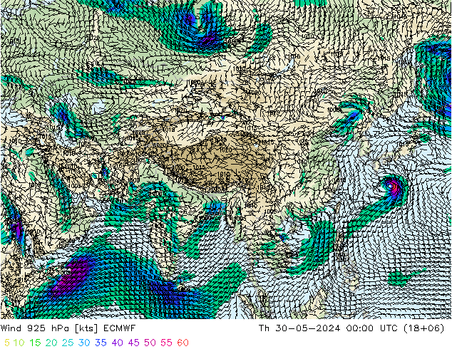 Wind 925 hPa ECMWF Th 30.05.2024 00 UTC