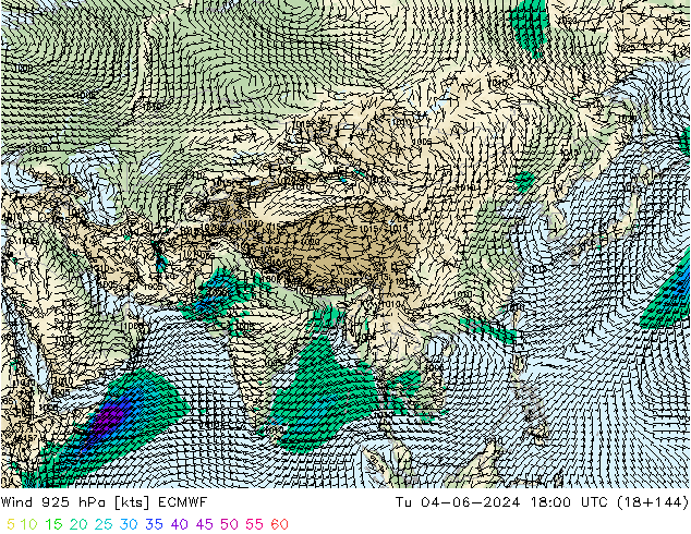 Wind 925 hPa ECMWF Út 04.06.2024 18 UTC