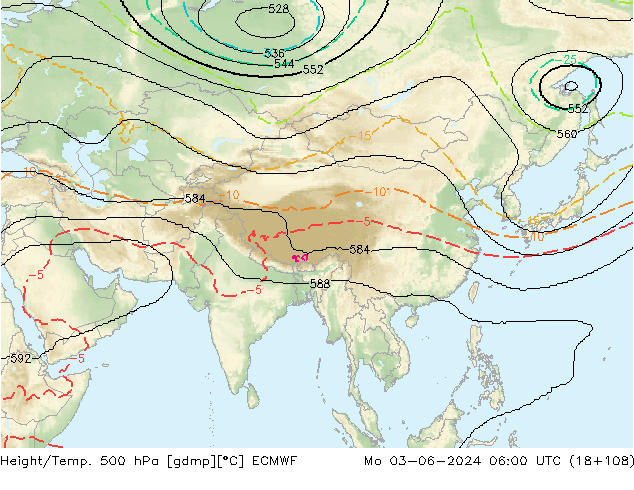 Height/Temp. 500 hPa ECMWF lun 03.06.2024 06 UTC