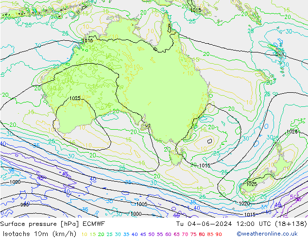 Isotachen (km/h) ECMWF di 04.06.2024 12 UTC