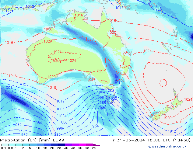 осадки (6h) ECMWF пт 31.05.2024 00 UTC