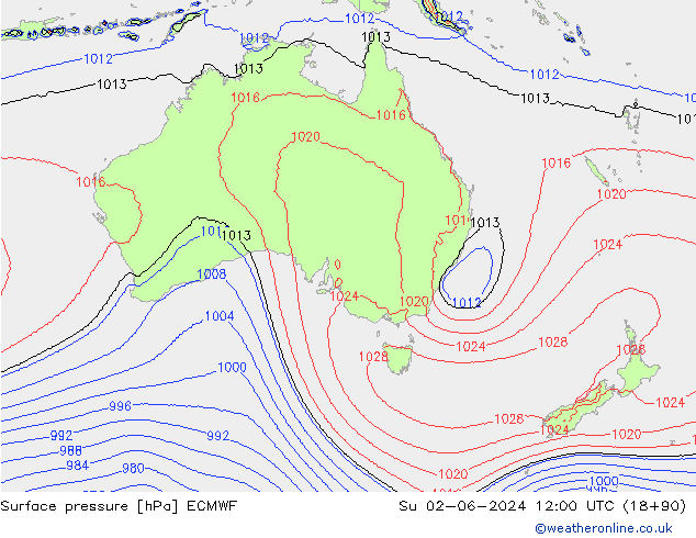 Pressione al suolo ECMWF dom 02.06.2024 12 UTC