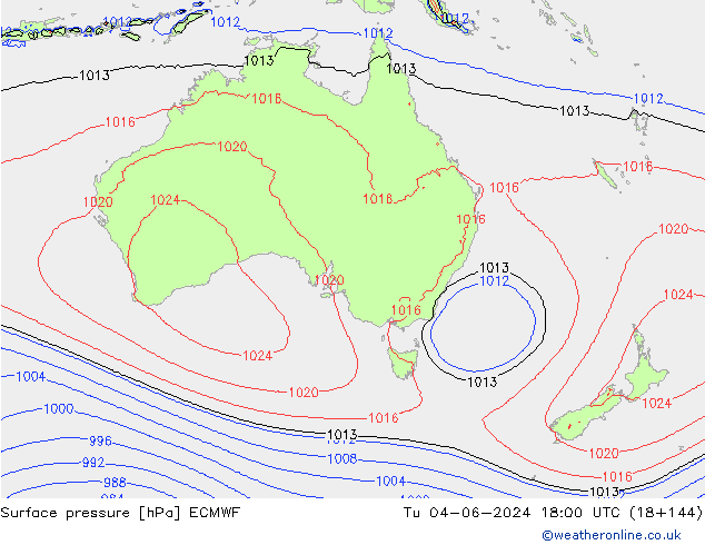 Surface pressure ECMWF Tu 04.06.2024 18 UTC