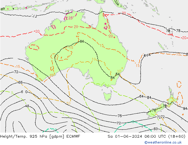 Height/Temp. 925 hPa ECMWF sab 01.06.2024 06 UTC