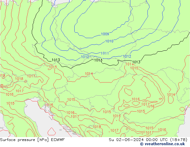 Presión superficial ECMWF dom 02.06.2024 00 UTC