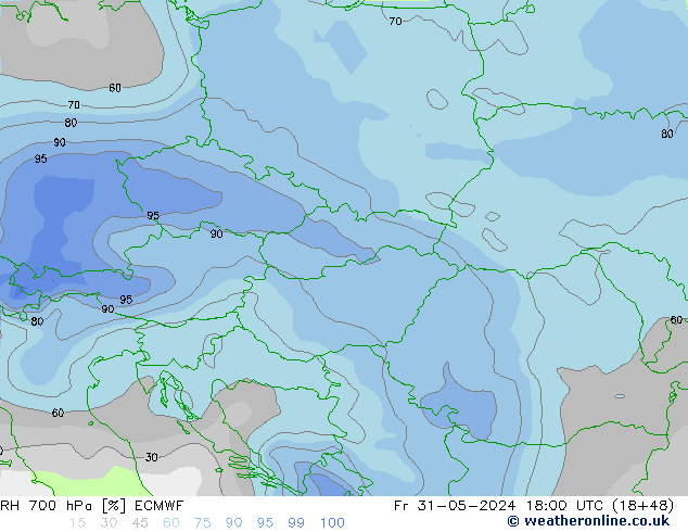 RH 700 hPa ECMWF Fr 31.05.2024 18 UTC