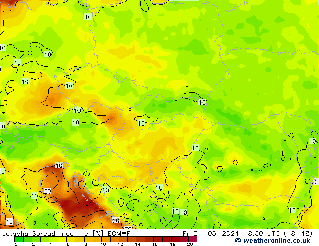 Isotachs Spread ECMWF Pá 31.05.2024 18 UTC