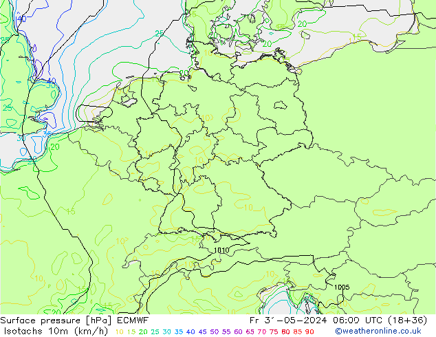 Isotachs (kph) ECMWF Sex 31.05.2024 06 UTC