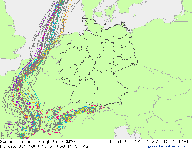 Surface pressure Spaghetti ECMWF Fr 31.05.2024 18 UTC