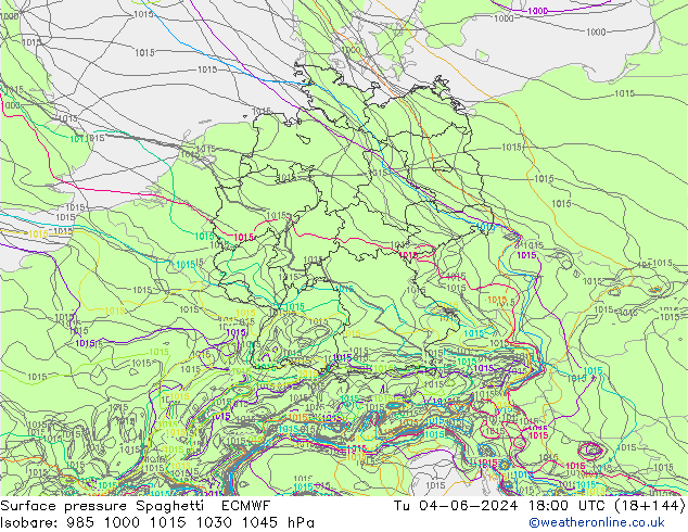 Atmosférický tlak Spaghetti ECMWF Út 04.06.2024 18 UTC