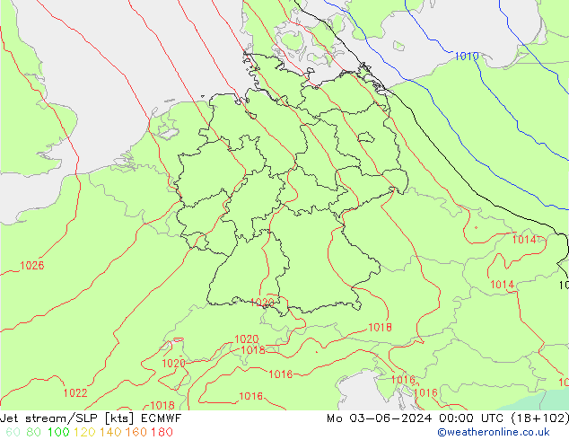 Corriente en chorro ECMWF lun 03.06.2024 00 UTC