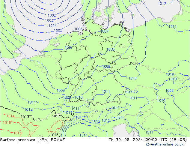 Presión superficial ECMWF jue 30.05.2024 00 UTC