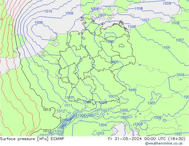 Luchtdruk (Grond) ECMWF vr 31.05.2024 00 UTC