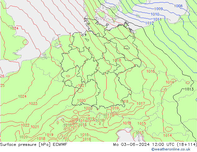 地面气压 ECMWF 星期一 03.06.2024 12 UTC