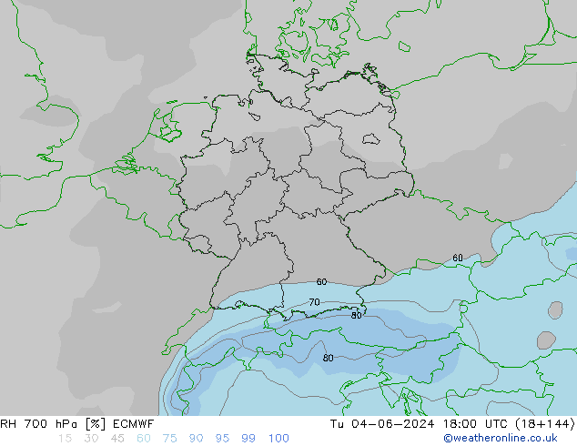 RH 700 hPa ECMWF mar 04.06.2024 18 UTC