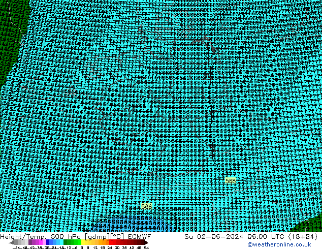 Yükseklik/Sıc. 500 hPa ECMWF Paz 02.06.2024 06 UTC