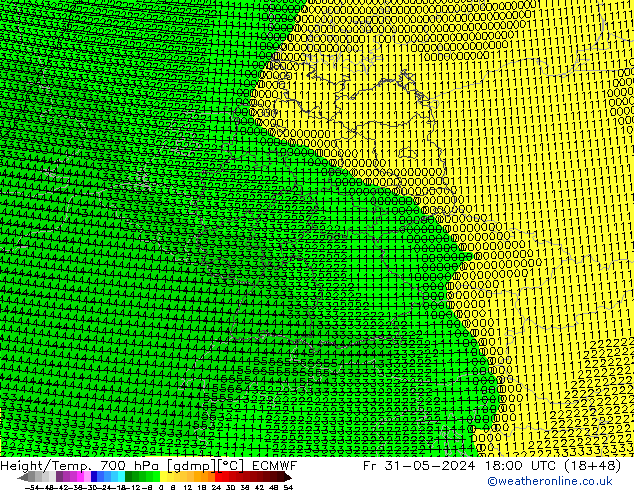 Height/Temp. 700 hPa ECMWF  31.05.2024 18 UTC