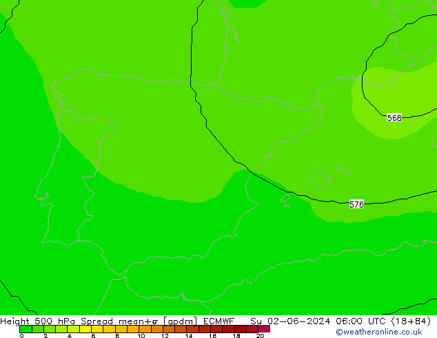 Height 500 hPa Spread ECMWF nie. 02.06.2024 06 UTC